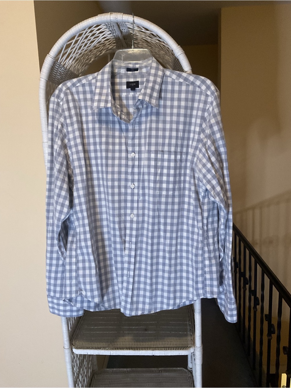 J. Crew Men’s Light Gray and White Gingham Button-Down Shirt